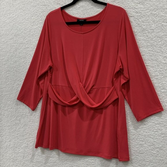NWT Alfani Women's 2X Flamenco Pink 3/4 Sleeve Waist Twist Stretch Blouse $65 - Picture 2 of 8
